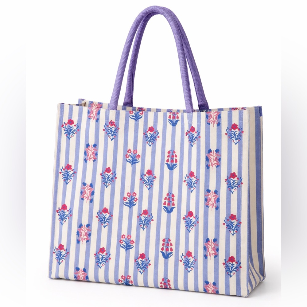 Striped Floral Canvas Tote Bag | Summer Beach Market